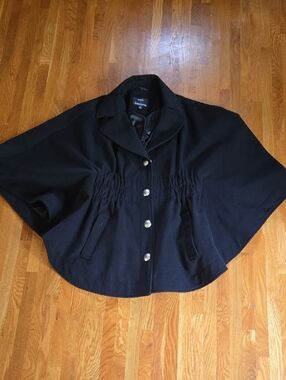 dennis basso Black  Button-Front Cape Women's XS
